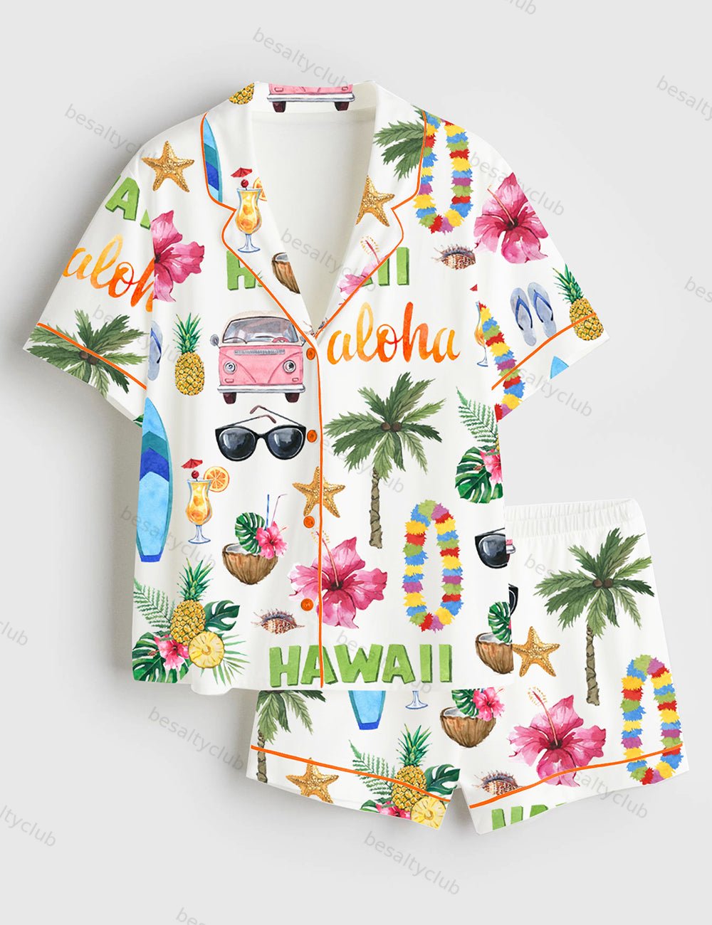 Hawaii Travel Short Sleeve Satin Pajama Set