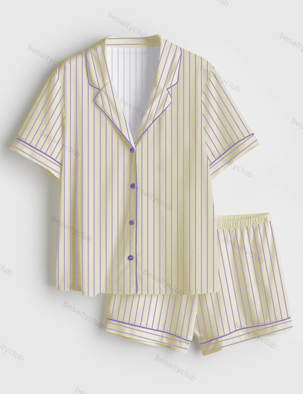 Buttery Yellow Cream Stripe Short Sleeve Satin Pajama Set