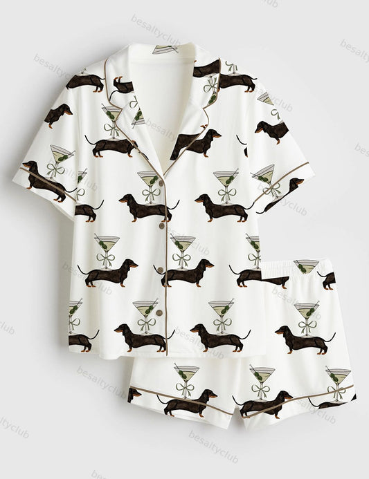A Tini Dach Older Dirty Martini Dachshund Party Weenies And Tinis Short Sleeve Satin Pajama Set