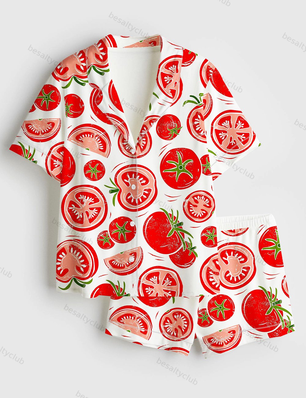 Fresh Tomato Short Sleeve Satin Pajama Set