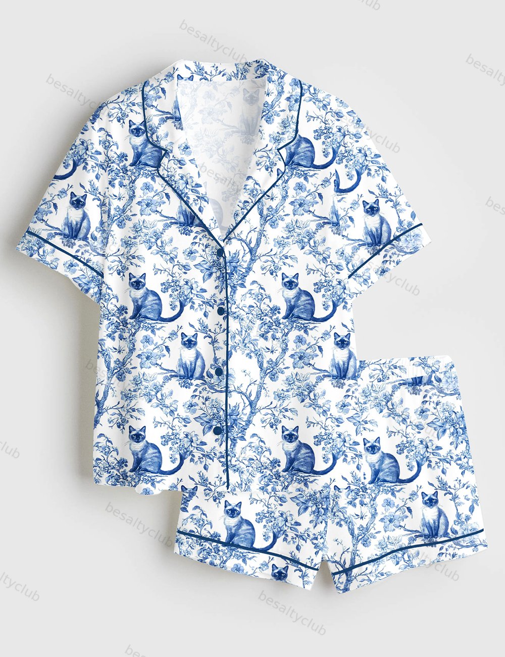 Siamese Cat Cat Lover Short Sleeve Satin Pajama Set
