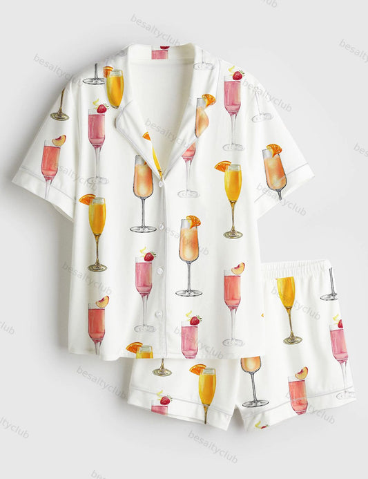 Best Champagne For Mimosas Short Sleeve Satin Pajama Set