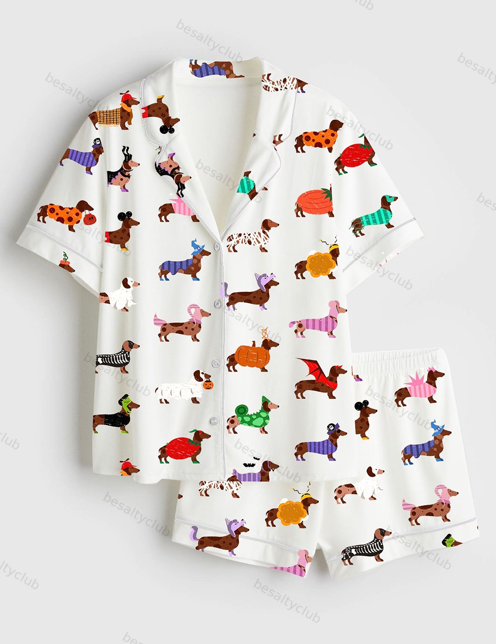 Halloween Dachshund Dog Lover Short Sleeve Satin Pajama Set