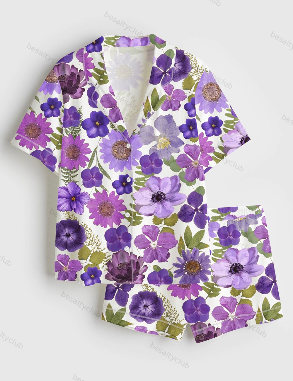Alzheimers Purple Ribbon Dementia Alzheimers Awareness Floral Purple Alzheimer Short Sleeve Satin Pajama Set