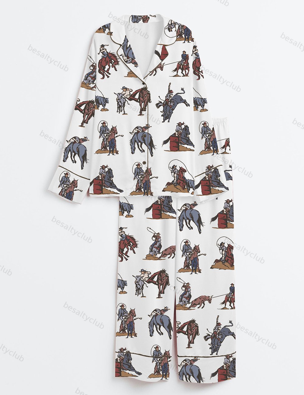 Rodeo Western Art Cowboy Christmas Long Sleeve Satin Pajama Set