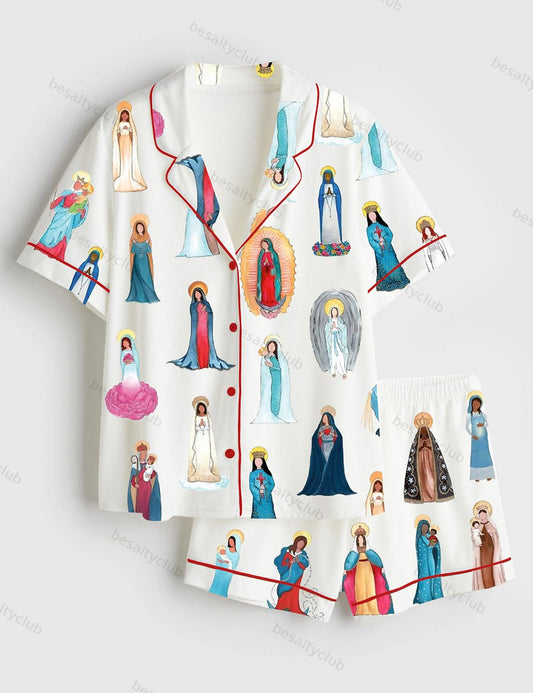 Our Lady of Guadalupe Catholic Jesus Short Sleeve Satin Pajama Set