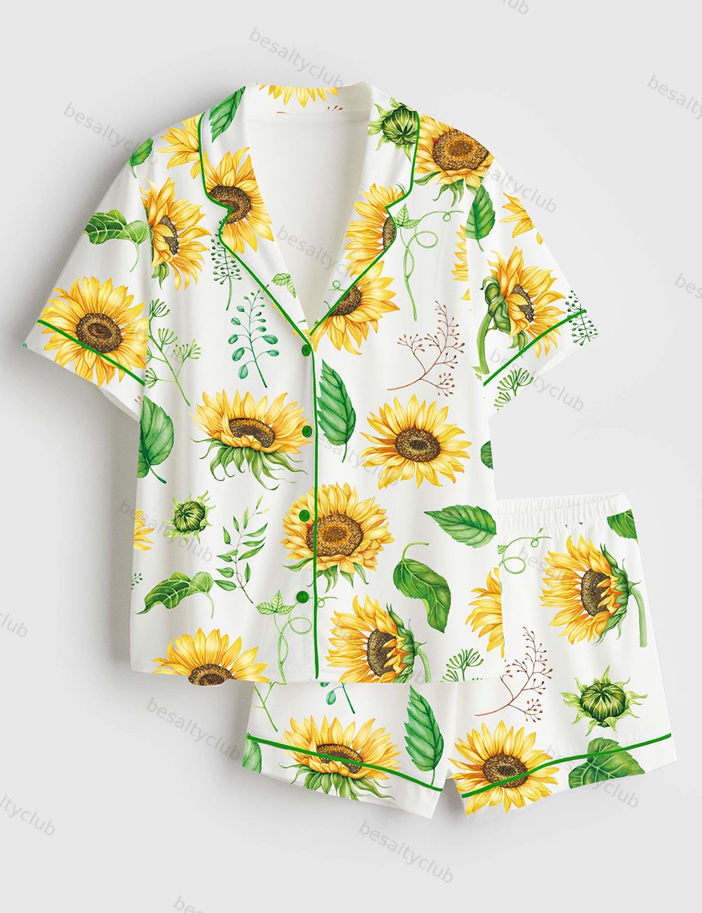 Sunflower Bouquets Short Sleeve Satin Pajama Set
