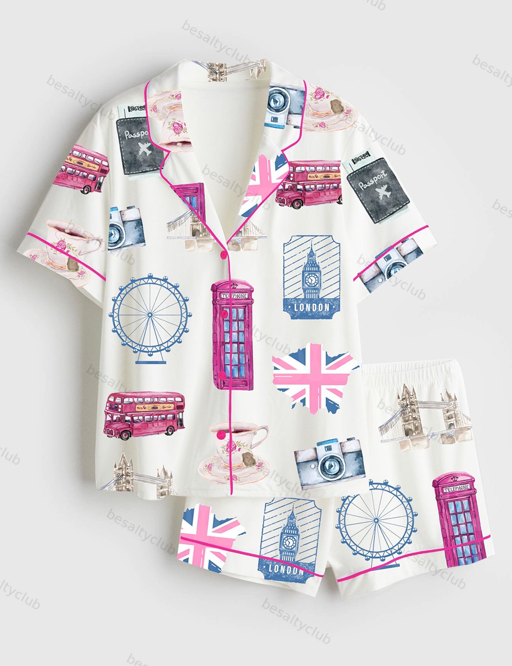 London Britain Girls Trip Amalfi Coast Lake Como Travel Short Sleeve Satin Pajama Set