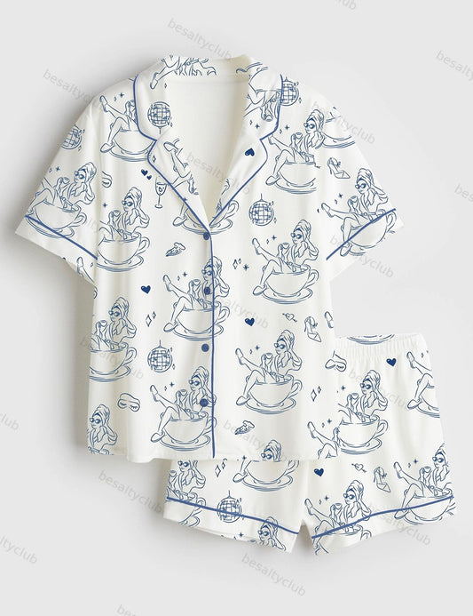 Girls Gone Mild Bachelorette Slumber Party Bachelorette Spa Day Bach Part Print Short Sleeve Satin Pajama Set