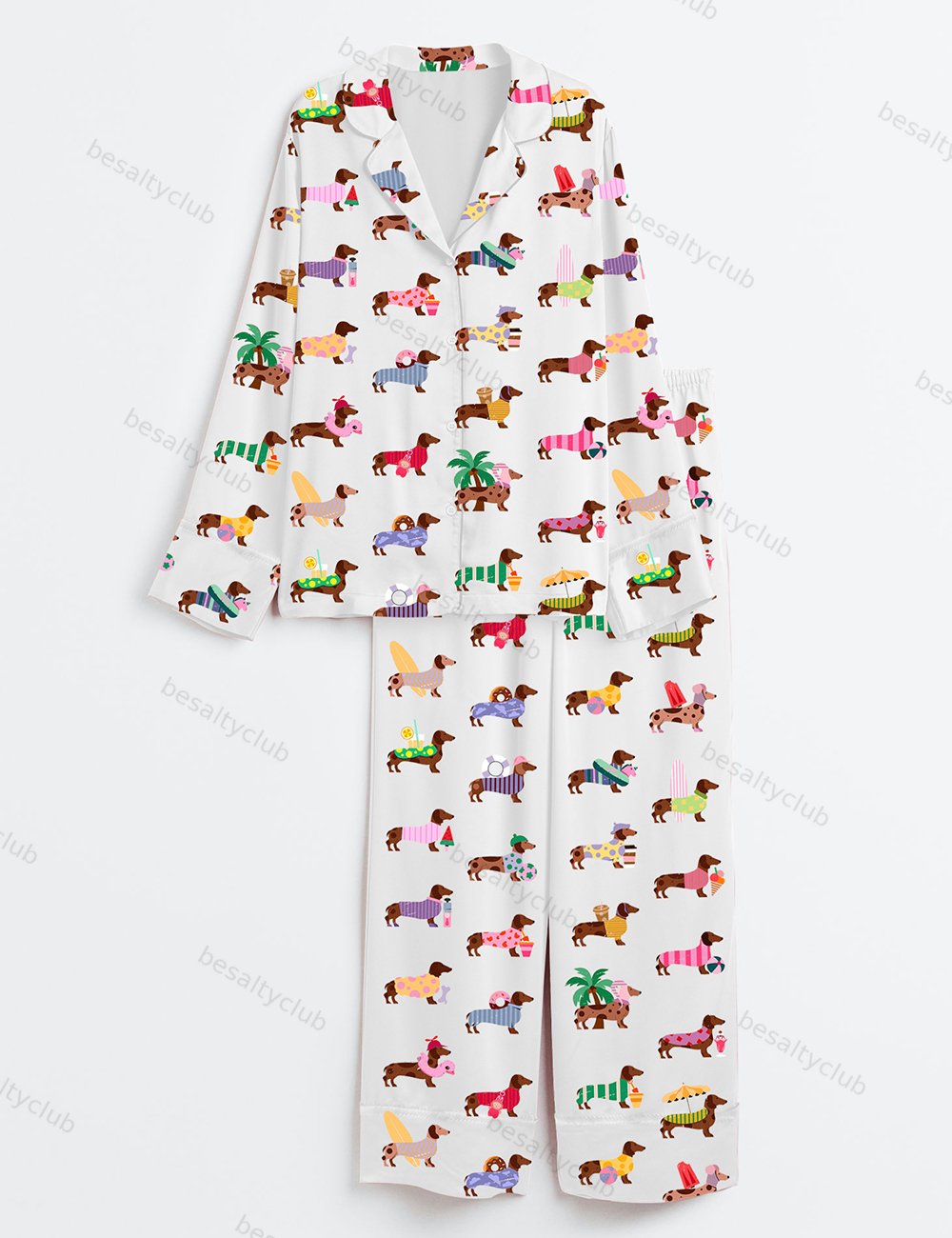 Summer Dachshund Winner Dog Long Sleeve Satin Pajama Set