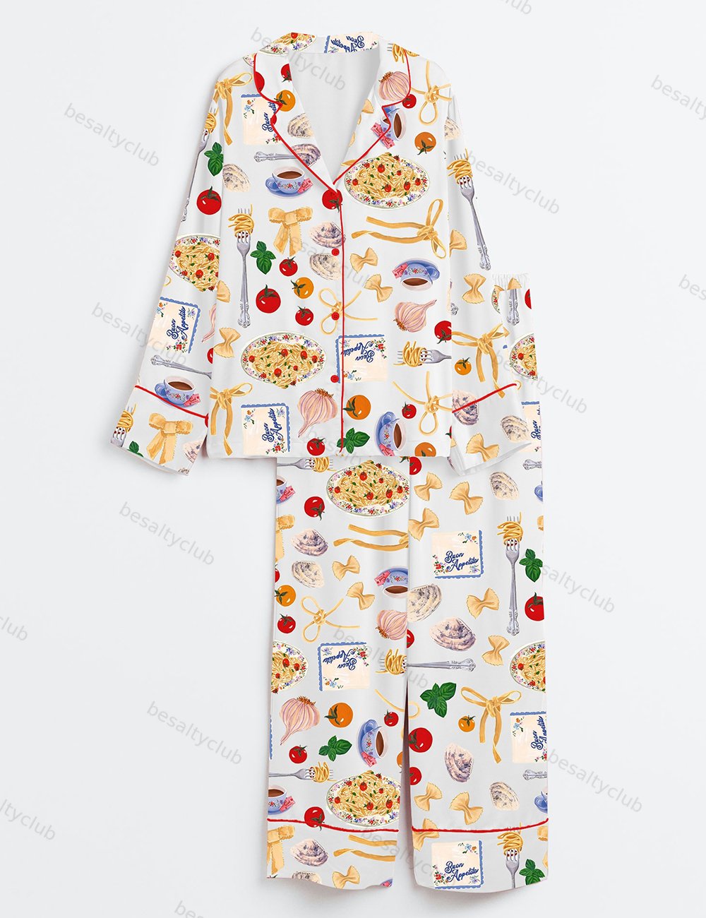 Tomato Pasta Funny Food Long Sleeve Satin Pajama Set