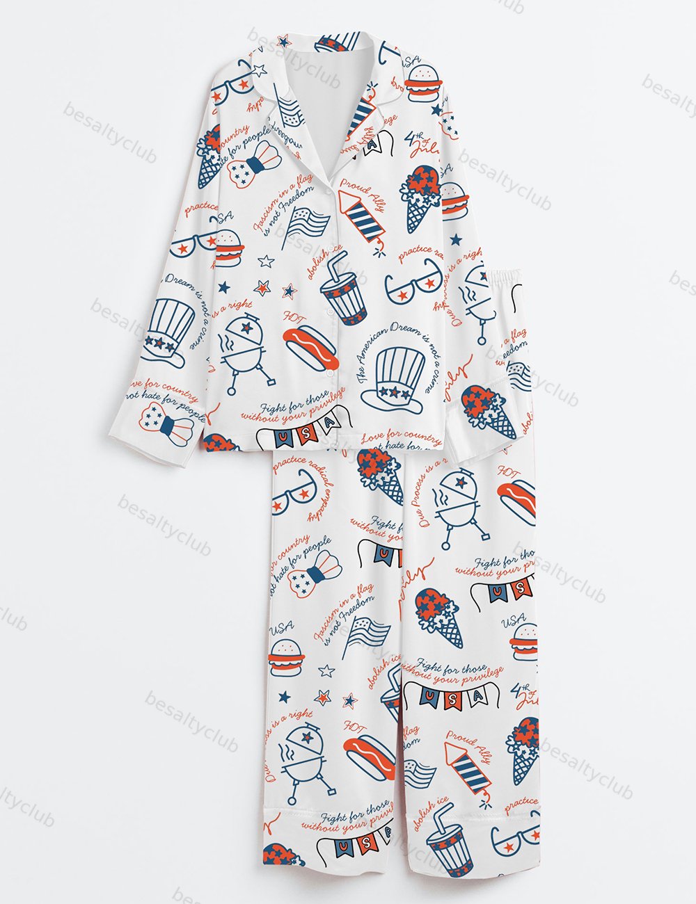 Liberal Fourth Of July Anti Trump Long Sleeve Satin Pajama Set