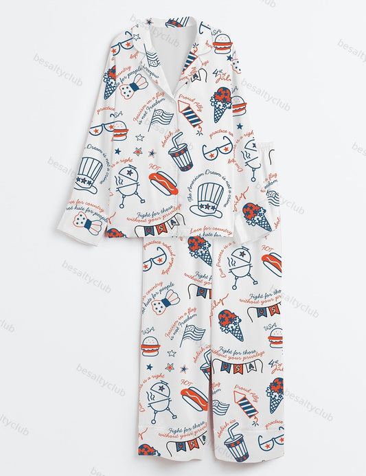 Liberal Fourth Of July Anti Trump Long Sleeve Satin Pajama Set
