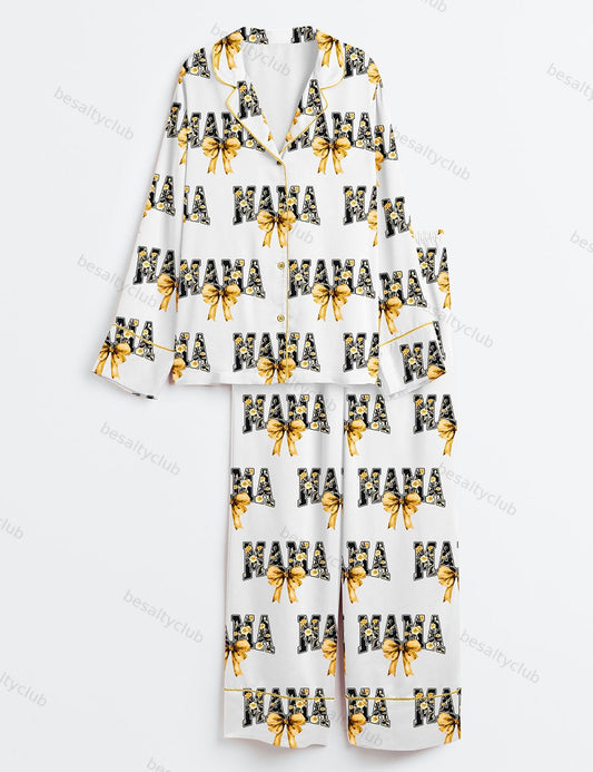 Floral Mama Coquette Mama Sunflower Girl Coquette Chinoiserie Floral Long Sleeve Satin Pajama Set