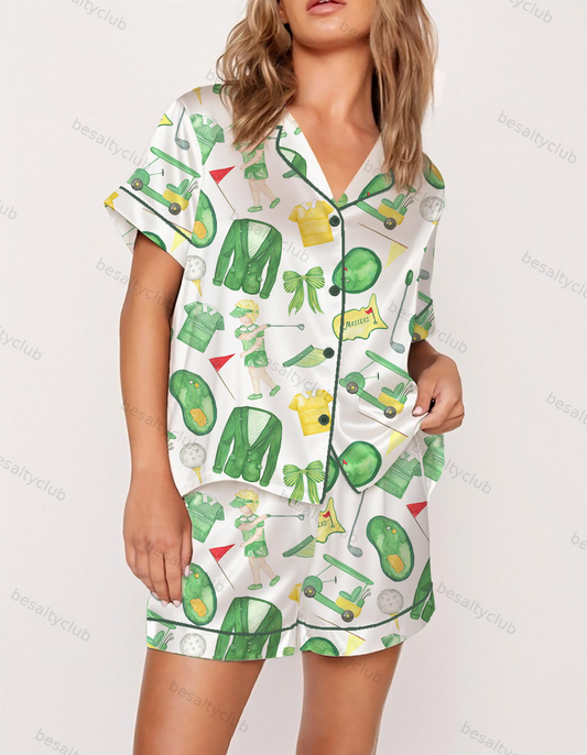 Golf Masters Vintage Watercolor Satin Pajama Set