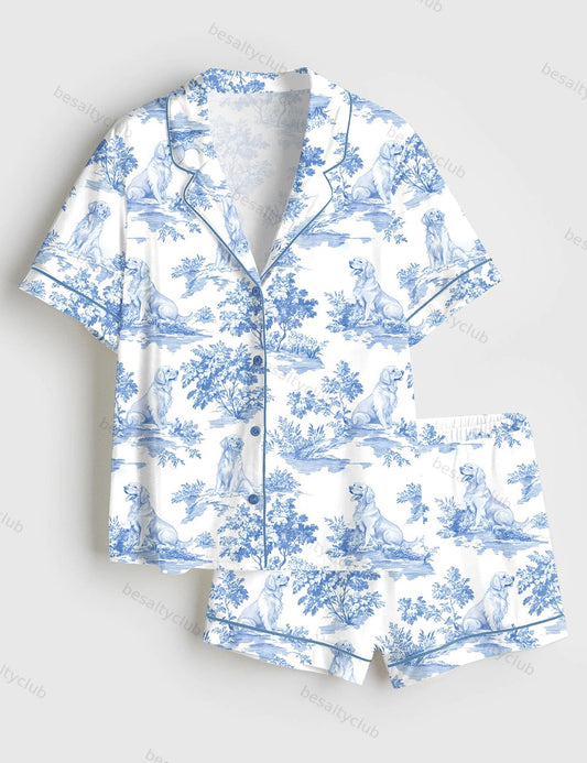 Golden Retriever Dog Lover Short Sleeve Satin Pajama Set