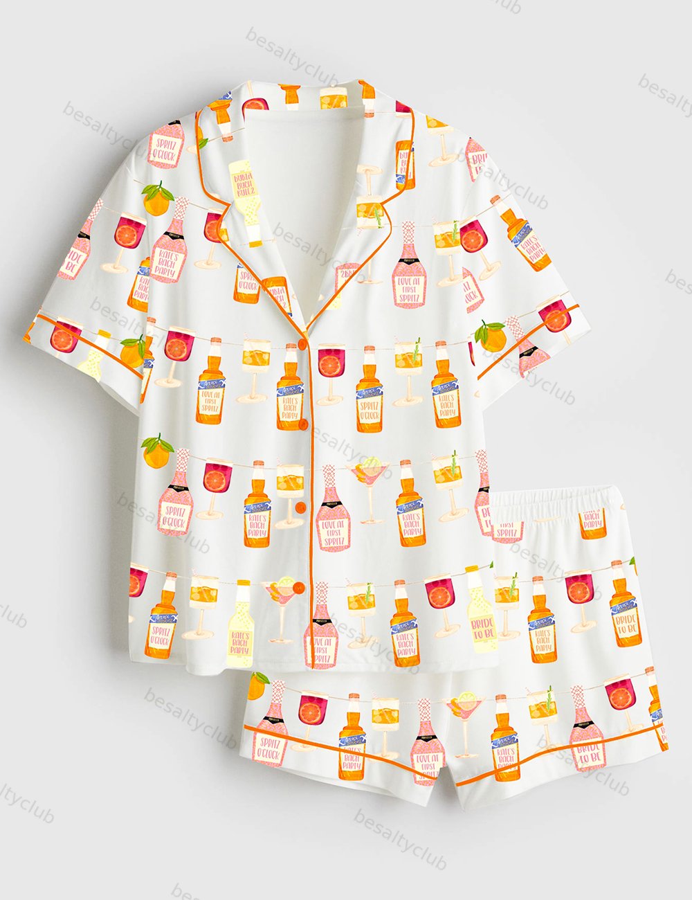Aperol Spritz Themed Party Short Sleeve Satin Pajama Set