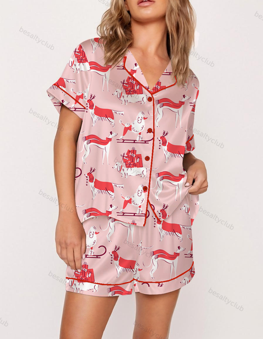 Xmas Puppy Satin Pajama Set