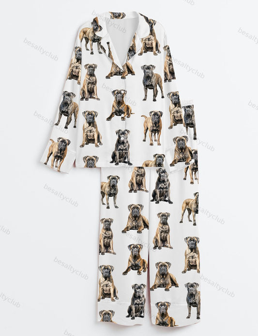 Cane Corso Dog Lover Long Sleeve Satin Pajama Set