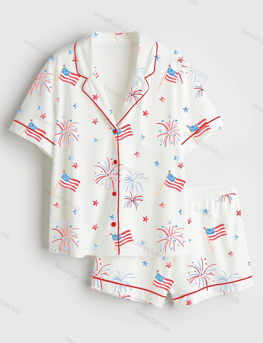 Firework 4th Of July Short Sleeve Satin Pajama Set