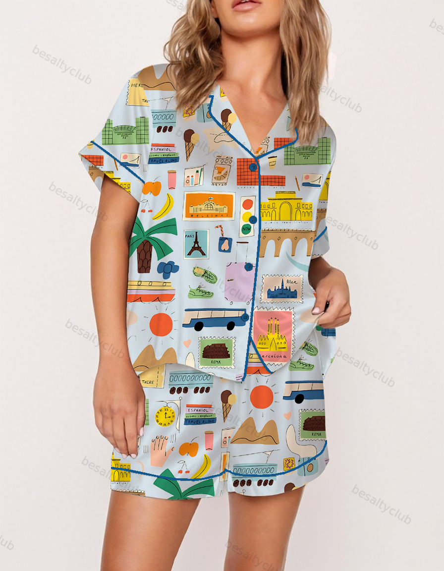 Travel Mementos Satin Pajama Set