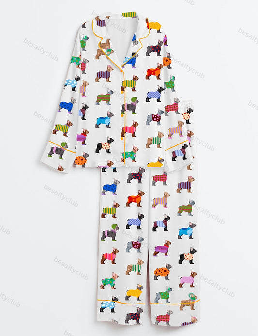 French Bulldog Love Long Sleeve Satin Pajama Set