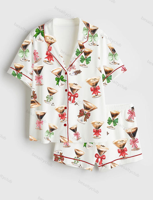 Espresso Martinis Short Sleeve Satin Pajama Set