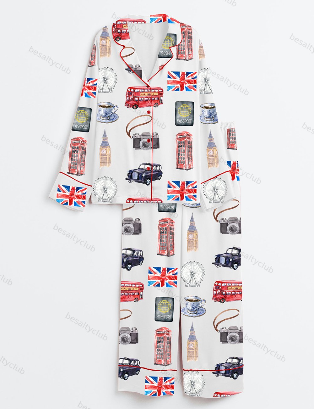 London Travel Long Sleeve Satin Pajama Set