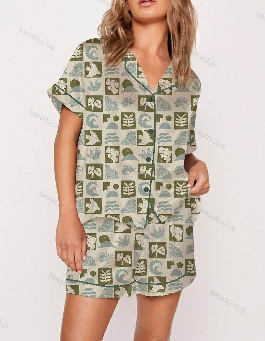 Island Scenery Stamp Satin Pajama Set