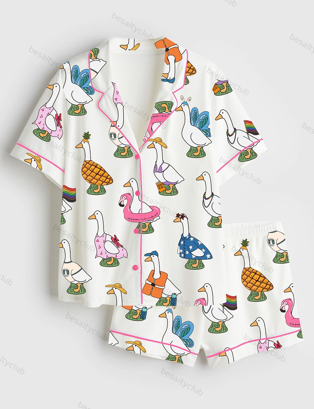 Silly Goose Summer Short Sleeve Satin Pajama Set