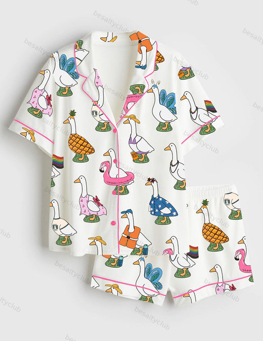 Silly Goose Summer Short Sleeve Satin Pajama Set