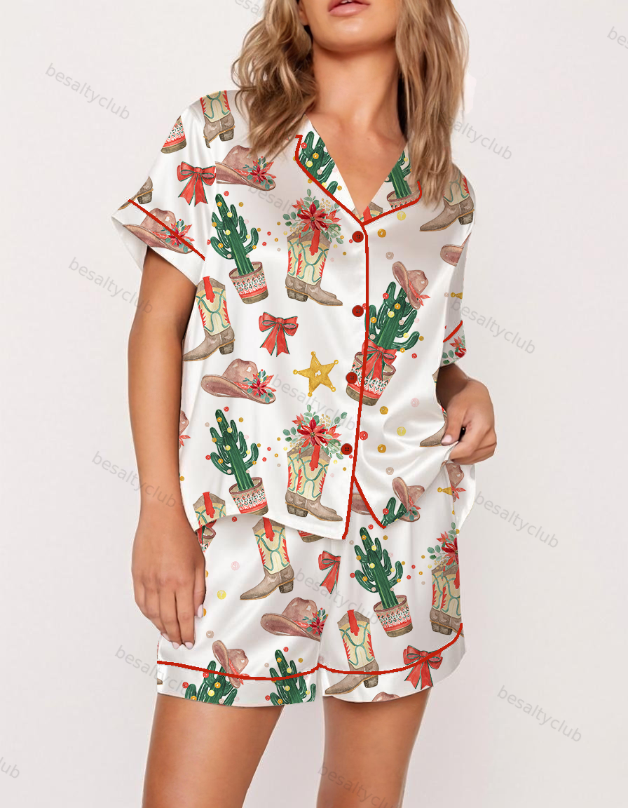 Christmas Howdy Cowboy Satin Pajama Set