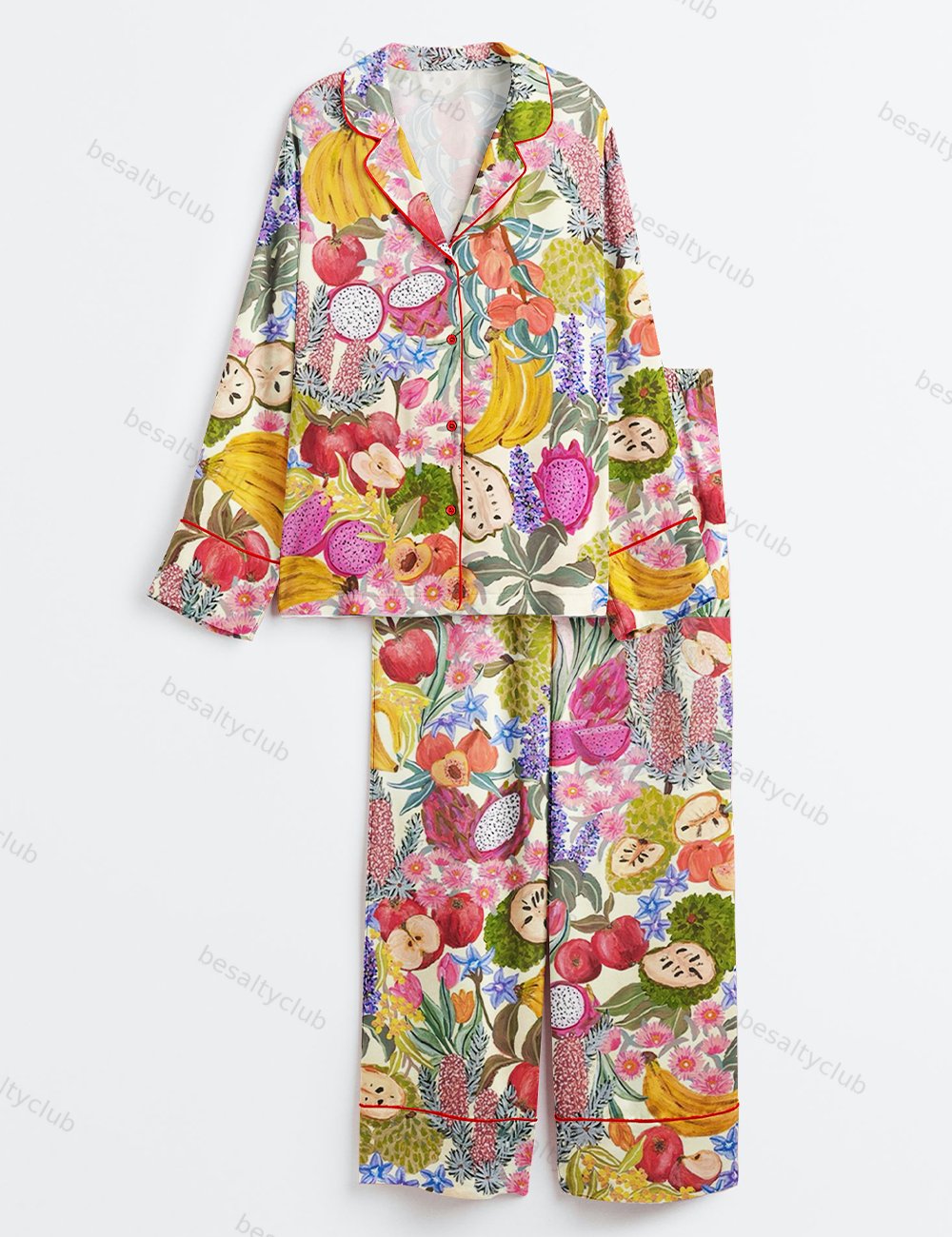 Fruit All The Colours Of The Rainbow Long Sleeve Satin Pajama Set