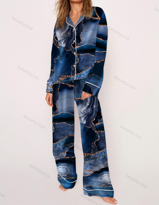 Navy ? Gold Kintsugi Satin Pajama Set