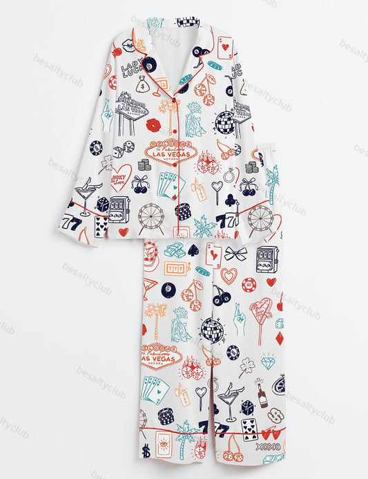 Las Vegas Wedding Casino Party Long Sleeve Satin Pajama Set
