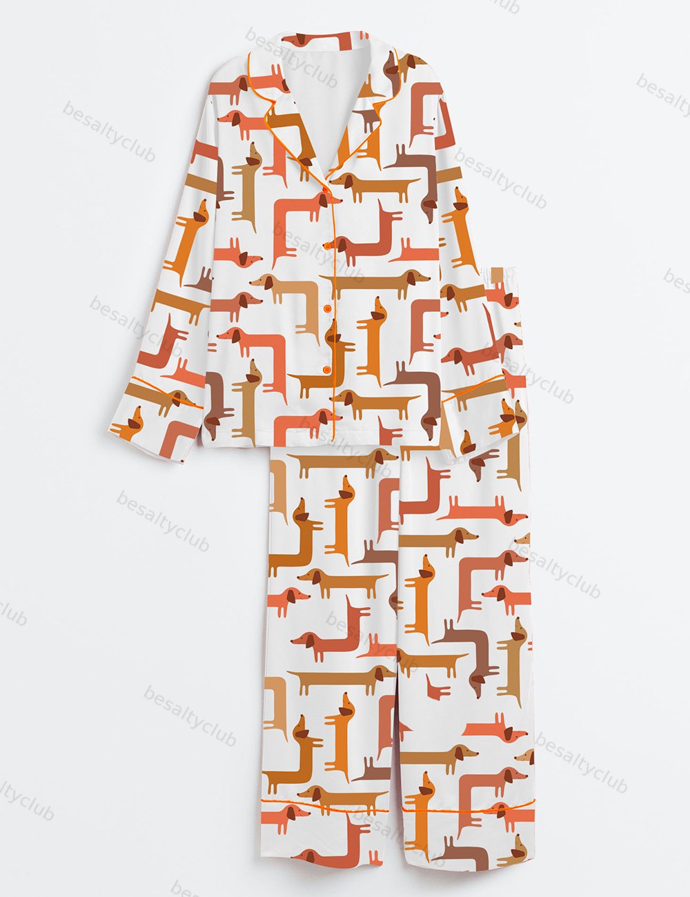 Cute Dachshund Long Sleeve Satin Pajama Set