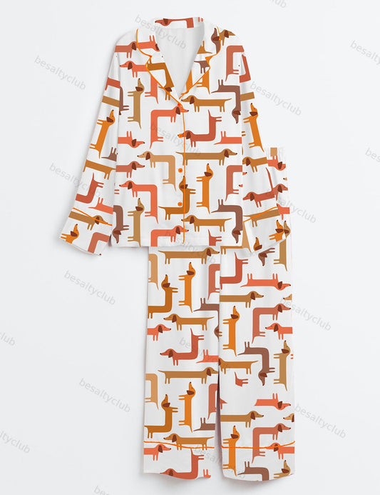Cute Dachshund Long Sleeve Satin Pajama Set