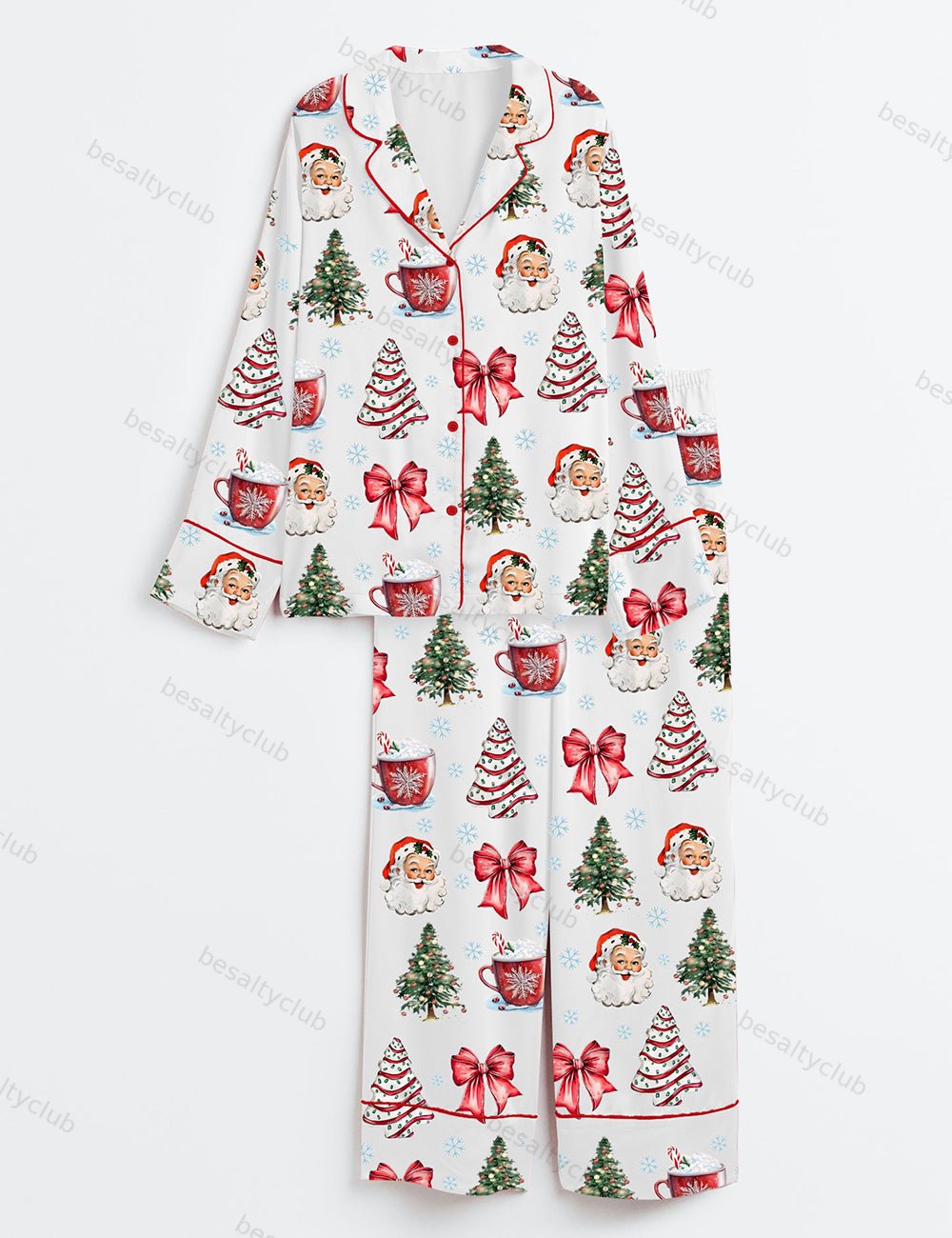 Retro Coquette Christmas Satin Pajama Set