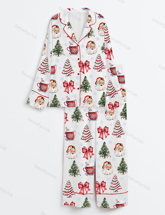 Retro Coquette Christmas Satin Pajama Set