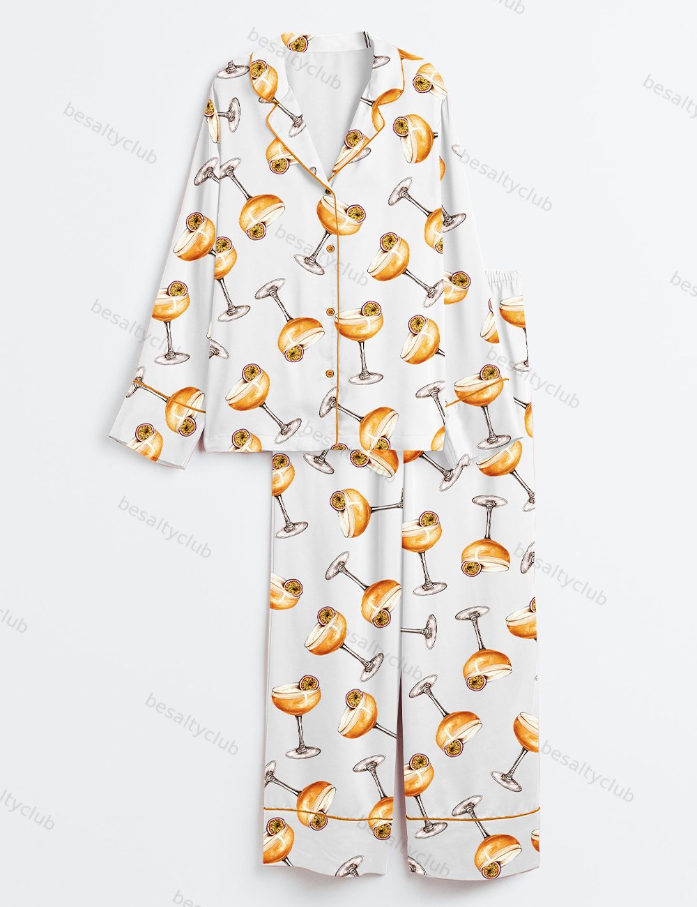 Passionfruit Martini Pornstar Martini Cocktail Long Sleeve Satin Pajama Set