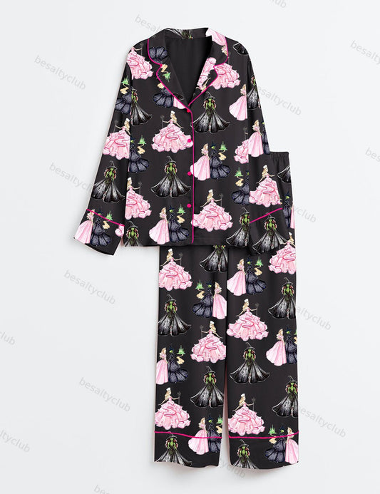 Wicked Print Long Sleeve Satin Pajama Set