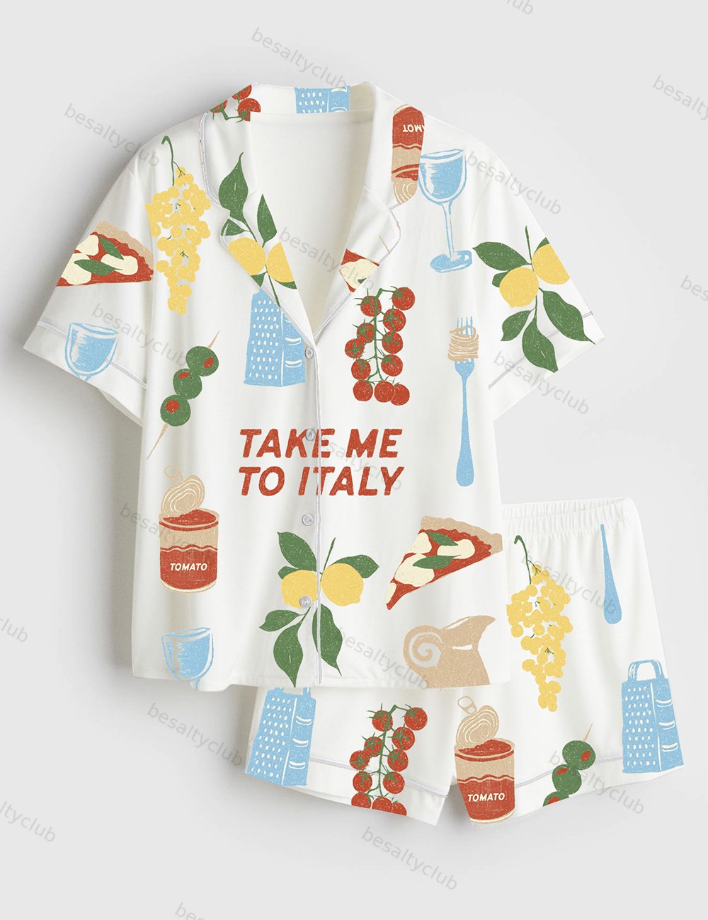 Take Me To Italy Travel Short Sleeve Satin Pajama Set