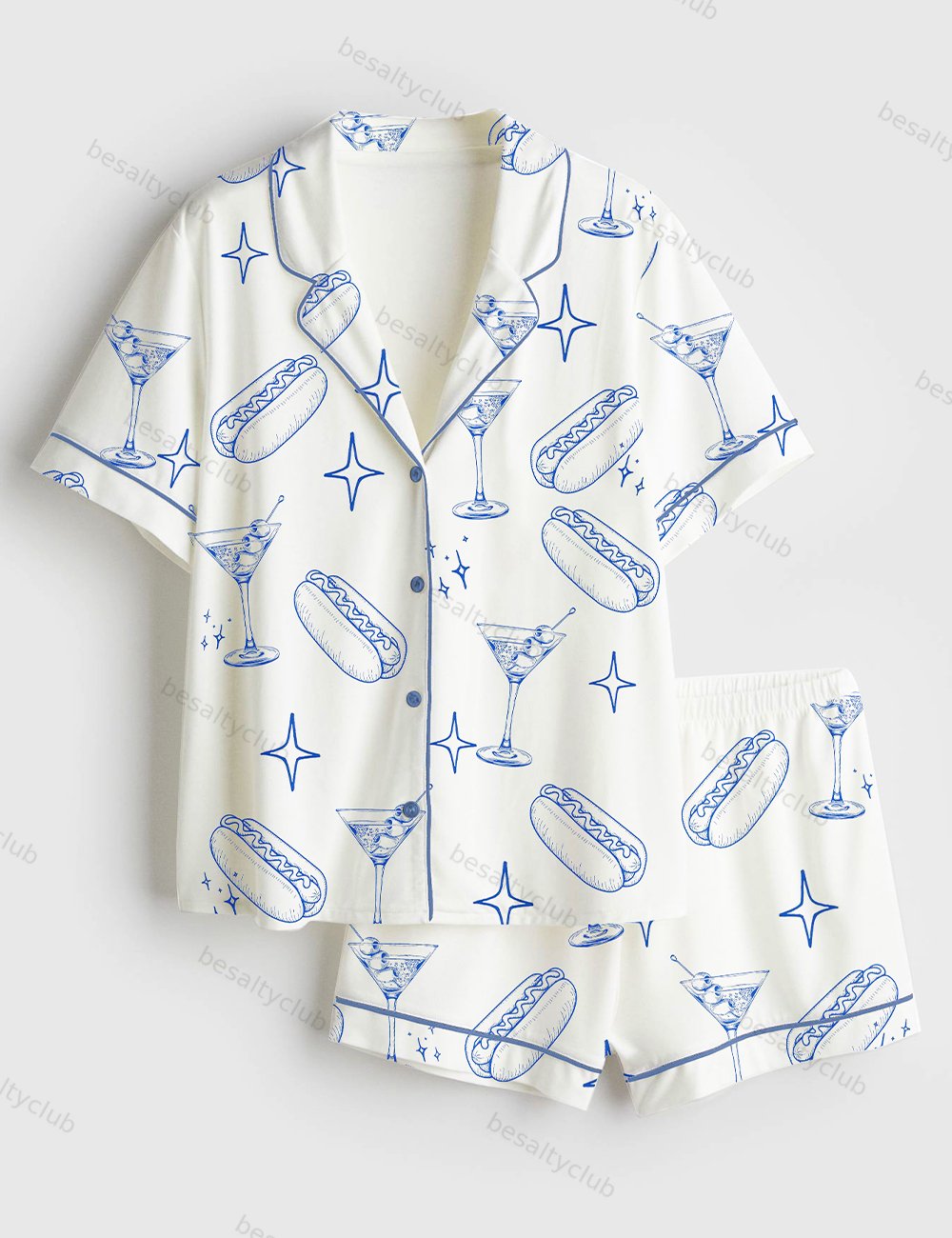 A Teenie Weenie Hot Dogs And Martini Birthday Invitation Short Sleeve Satin Pajama Set