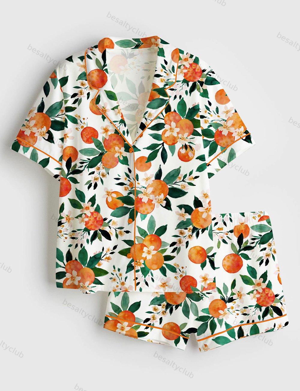 Orange Fruit Short Sleeve Satin Pajama Set