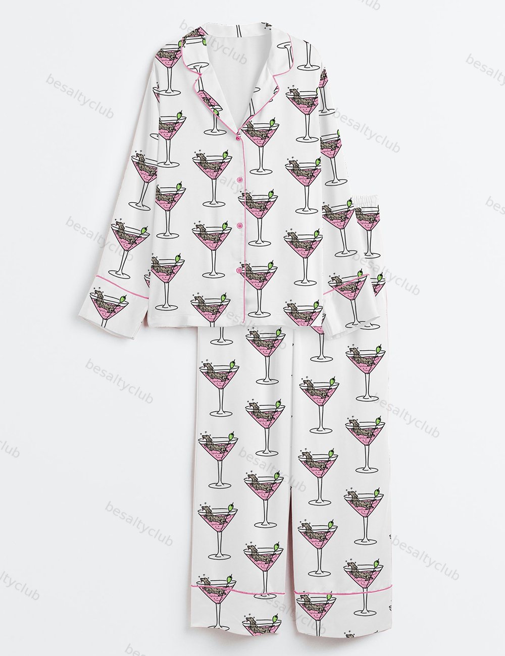 Weenies Martinis Dachshund Long Sleeve Satin Pajama Set