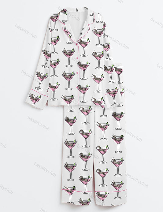 Weenies Martinis Dachshund Long Sleeve Satin Pajama Set