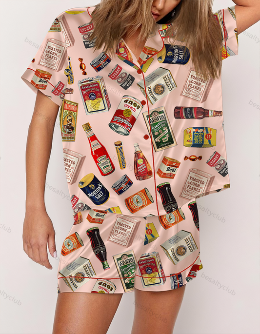 Vintage Grocery Store Satin Pajama Set