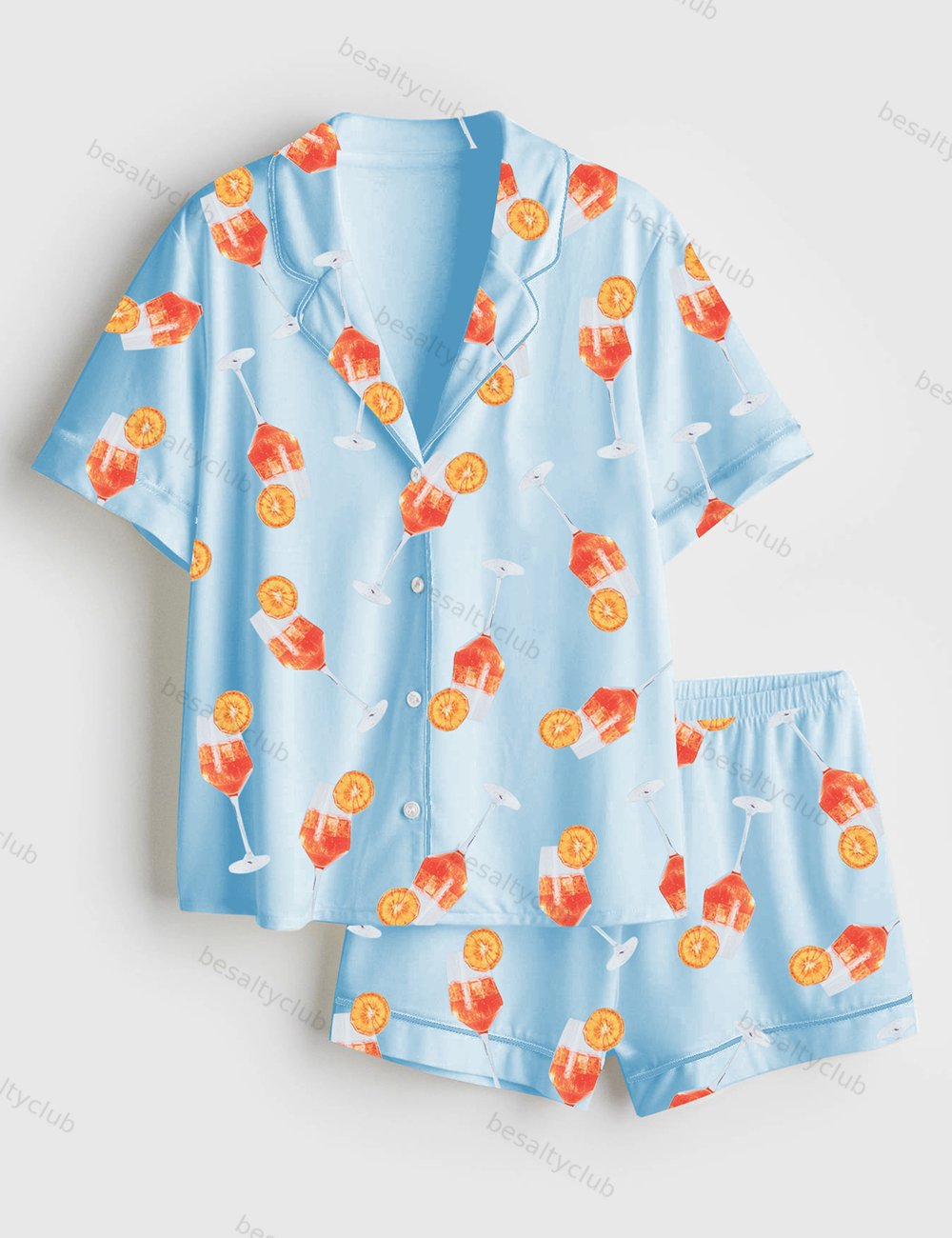 Aperol Spritz Cocktail Short Sleeve Satin Pajama Set
