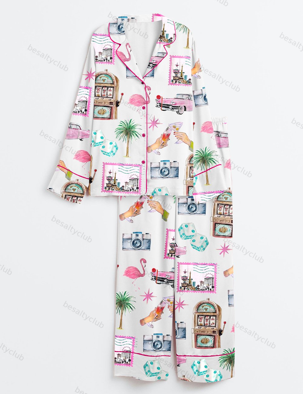 Las Vegas Bachelorette Cocktail Club Girls Trip Country Club Long Sleeve Satin Pajama Set