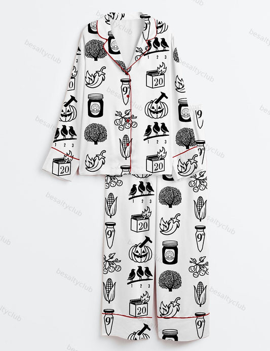 90s Rock Icons Grunge Style Retro Music Rock Band Print Long Sleeve Satin Pajama Set